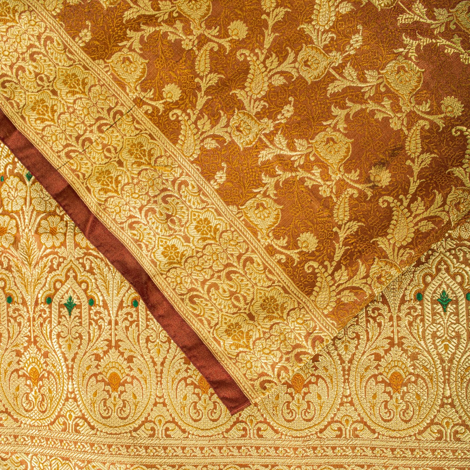Sanskriti Vintage Orange Blend Silk Saree Banarasi Brocade Handwoven Sari Fabric
