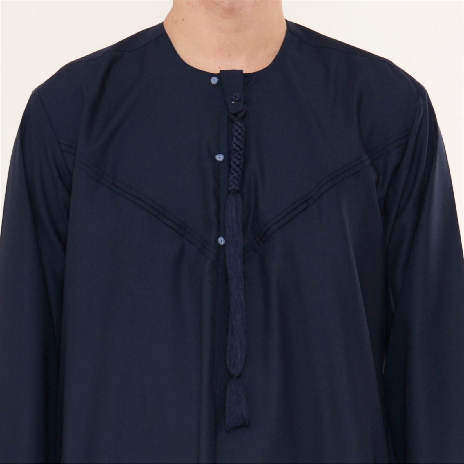 Men Navy Tassel Thobe Emirati Omani Jubba Islamic Zipped Muslim Eid String