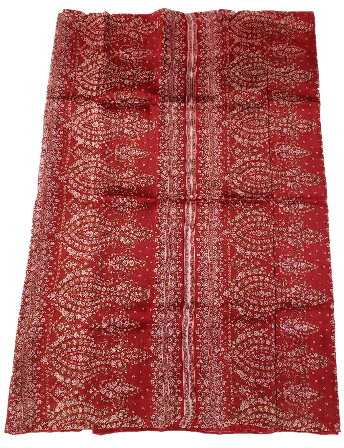 Saree Pure Silk Handloom Block Printed Red Bollywood Ethnic Festive Party Wear