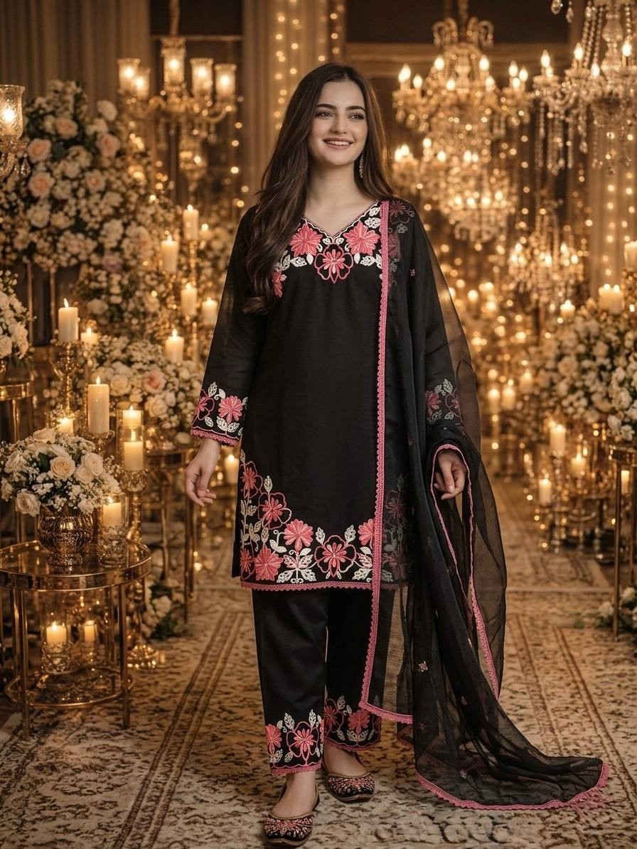 Presenting Pure Satin Rayon Black Top Palazzo With Dupatta For Festival Wear