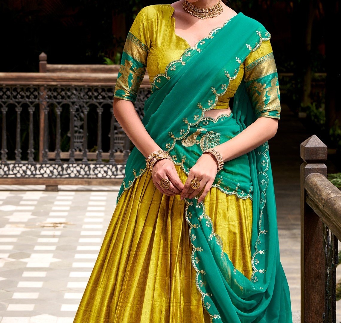 Beautiful Poly Cotton Yellow Lehenga Choli With Dupatta For Festival Wear