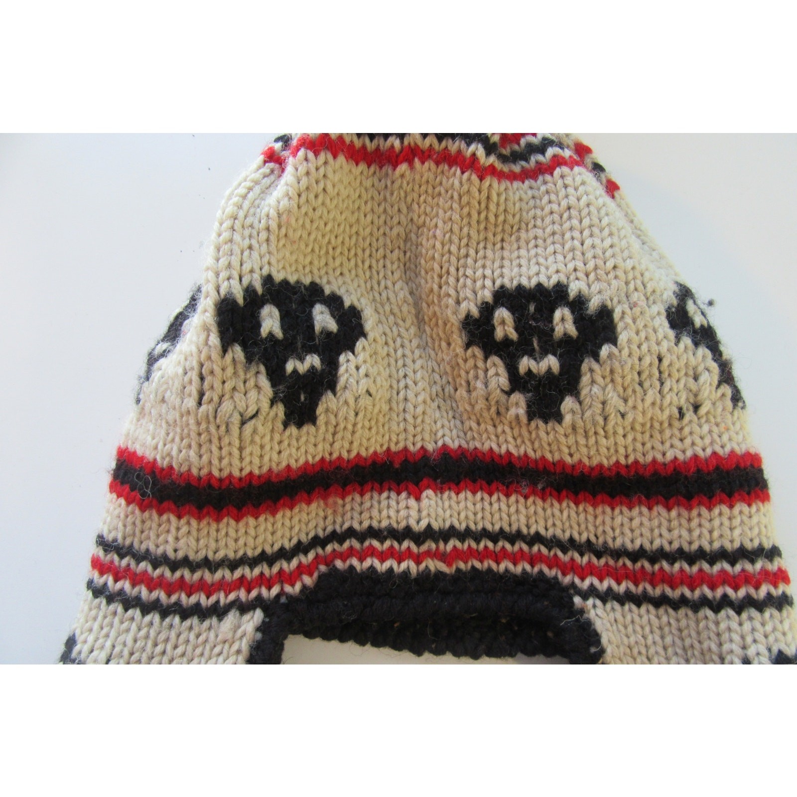 Peruvian Trading 100% Highland Wool Hat With Ear Flaps Pom Poms Skulls Unisex