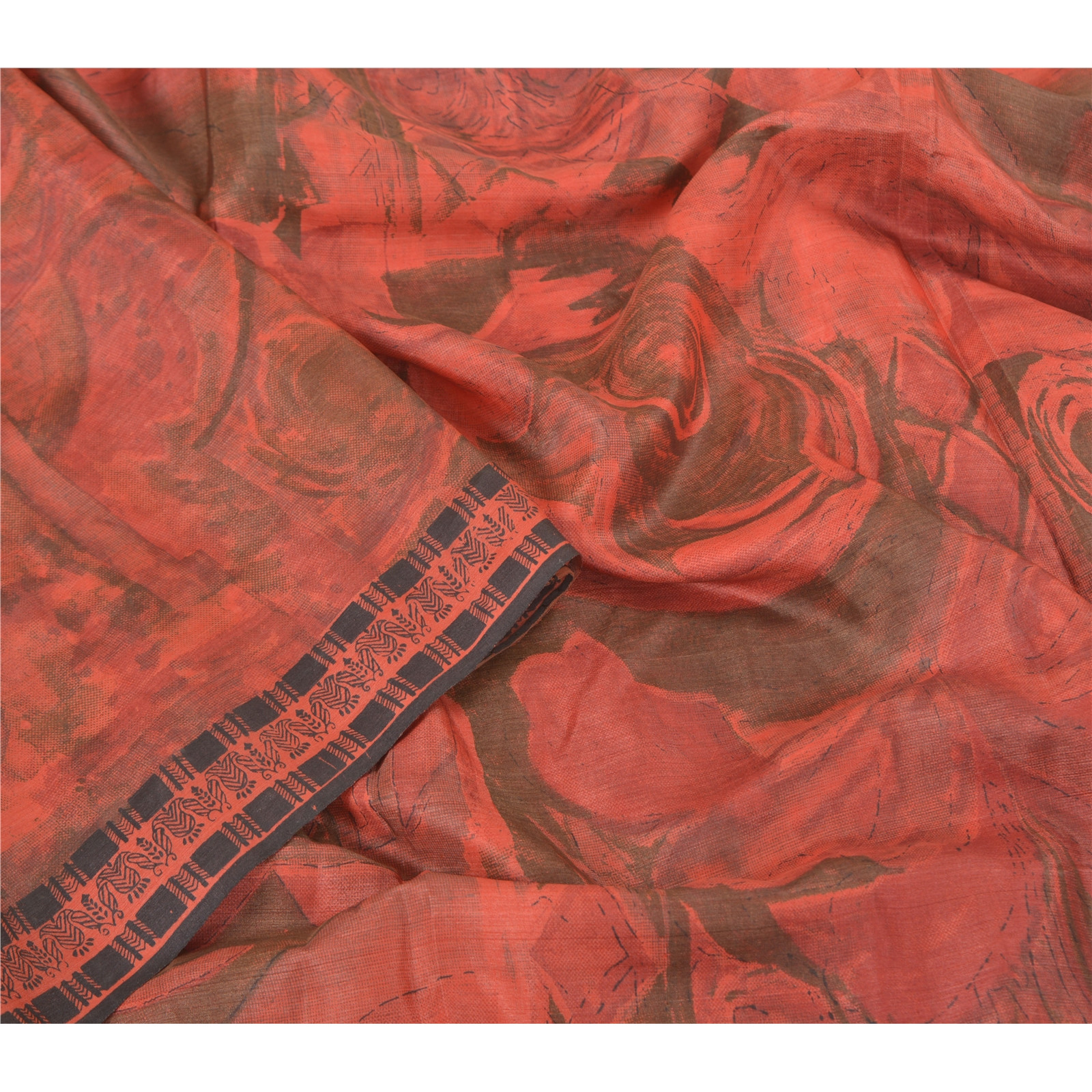 Sanskriti Vintage Sarees Indian Dark Red/Gray Pure Silk Print Sari Craft Fabric
