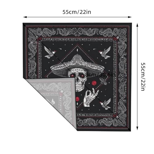 Head Scarf Hair Neck Scarves for Women Fashion Silk Satin Mexican Skull Black
