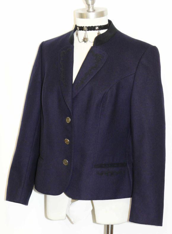 BOILED WOOL German JACKET Over Coat Women Dress Career Blazer BLUE B40″ 10 M
