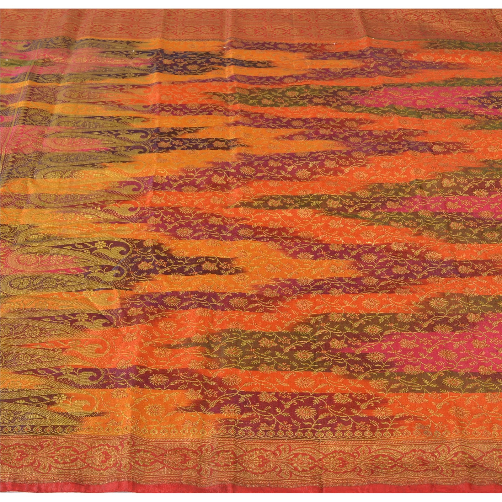 Sanskriti Vintage Sarees Blend Silk Brocade/Banarasi Woven Sari Craft Fabric