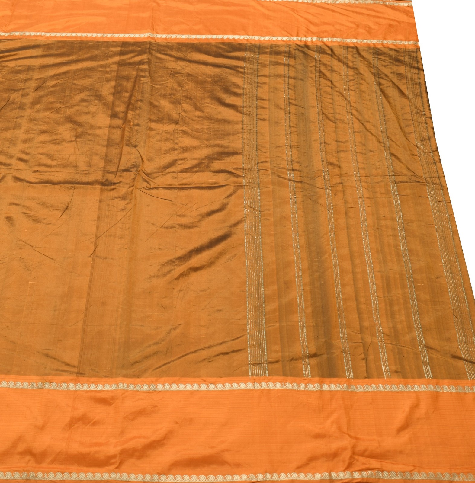 Sushila Vintage Rust Saree With Orange Border Pure Silk Woven Soft Sari Fabric