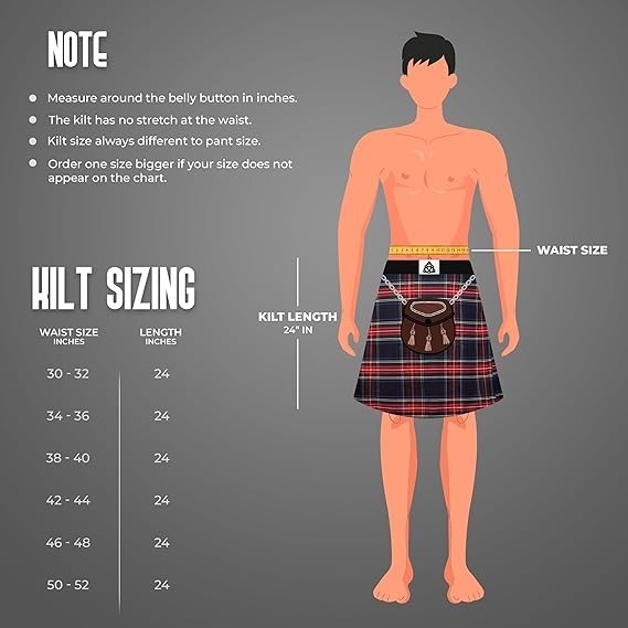 Kilt for Men I Scottish Tartan Kilt Polyviscose 8 Yard Traditional Mens Kilt