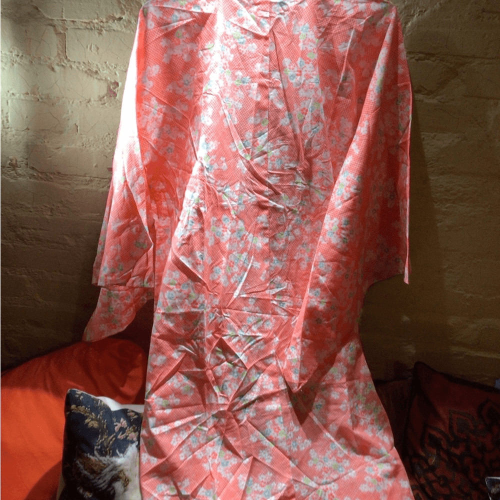 NEW! Authentic Japanese Coral Floral Kimono Robe with White Trim