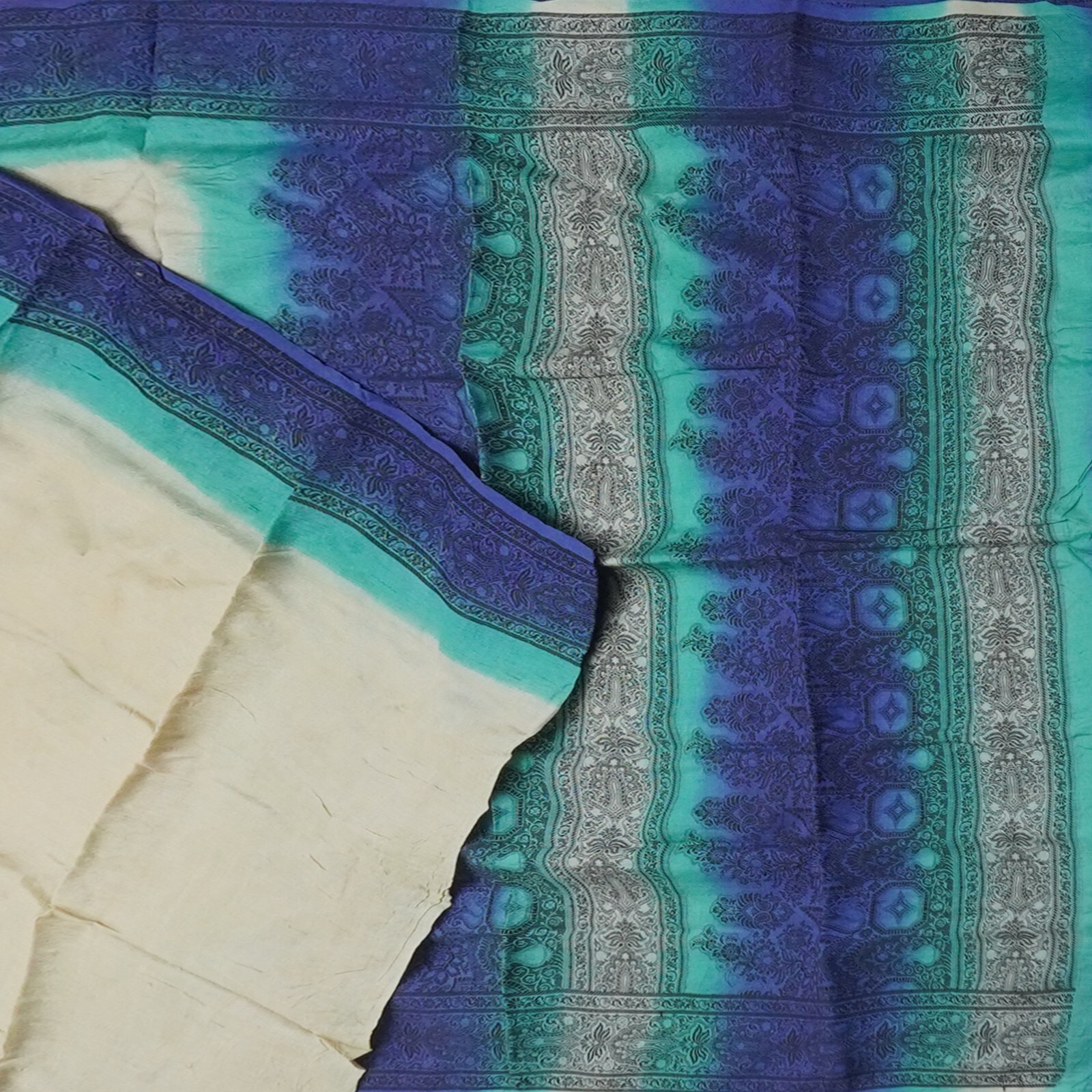 Namaste Vintage Beige Sarees 100% Pure Silk Woven Indian Sari 5YD Craft Fabric
