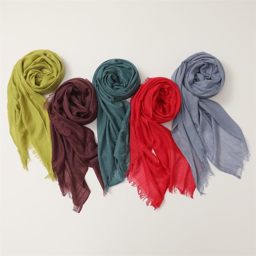 Solid color cotton and linen scarf, wrinkled all season Autumn Fragrant Yellow