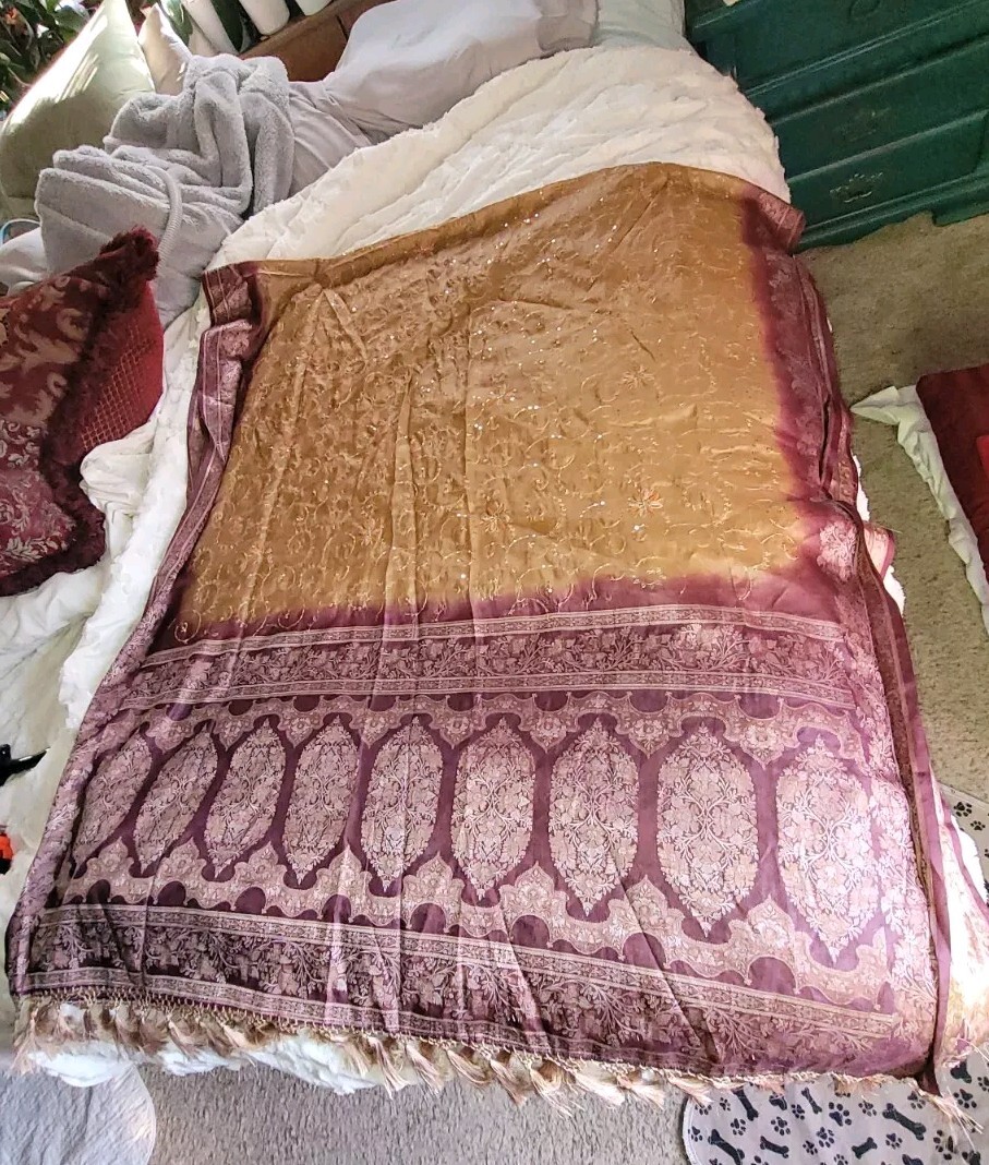 Beautiful Maroon & Gold Saree Women Wrap Fabric Printed Drape Saris ~94″ X 48″