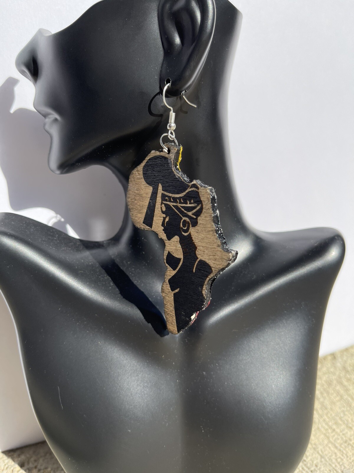 African Print Two Sided Wooden Earring African Queen Black Earrings