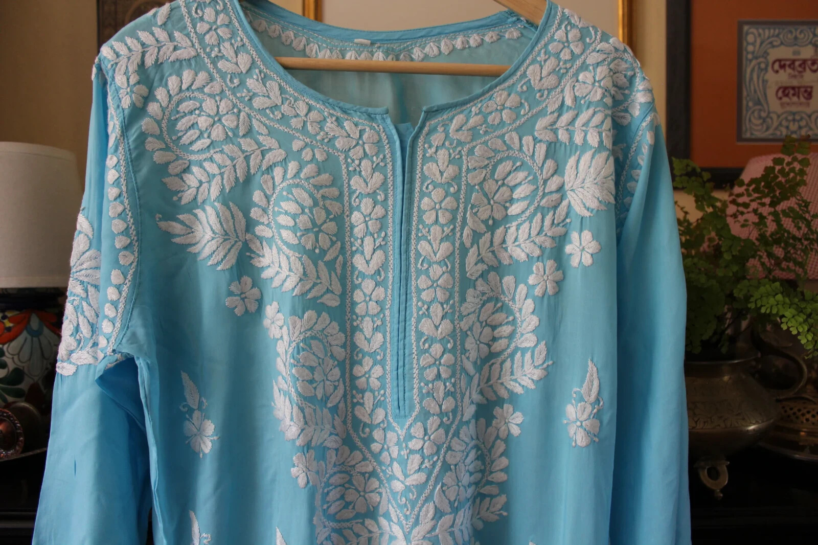 Blue Traditional Lucknow Chikankari Kurti – 100% Hand Embroidered, Premium Modal