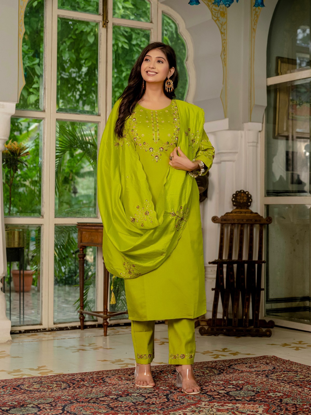 Stylish Bollywood Women Kurta Pant Dupatta Set | Marina Silk Indian Pakistani L