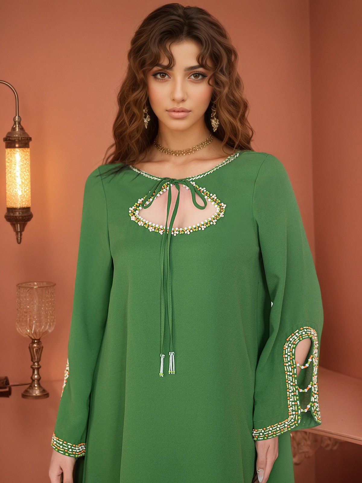 New Women Beaded Dress Elegant Arab Loose Abaya Muslim Kaftan Dubai Party Gown