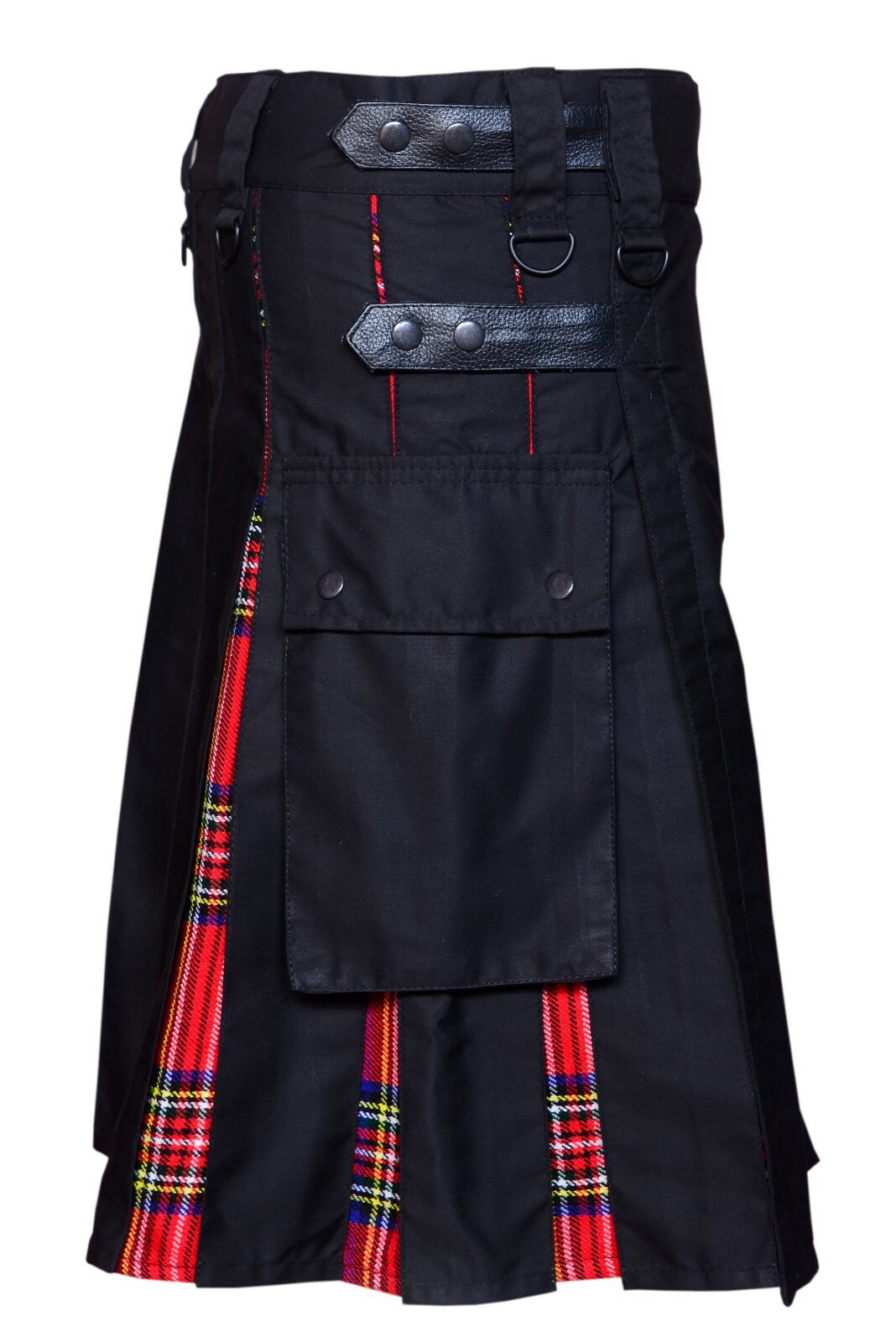 Men Scottish Hybrid Utility Kilt Leather Straps Cotton Mixed Tartan Customize