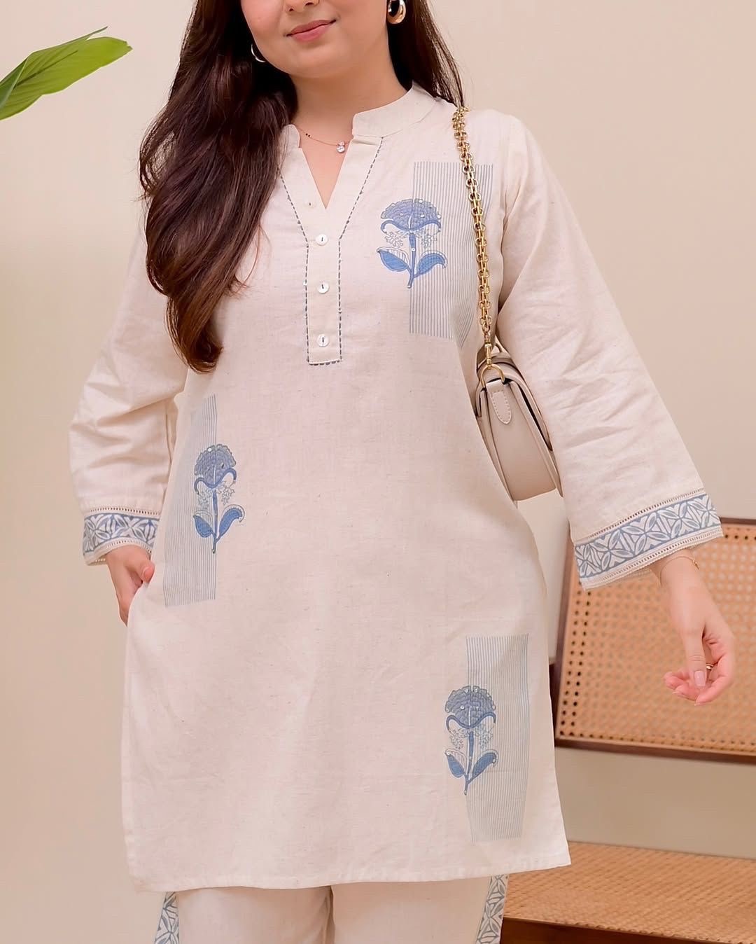 Women’s Kurta Pant Set | 2-Piece Embroidered Cotton Suit Casual Ethnic Wear