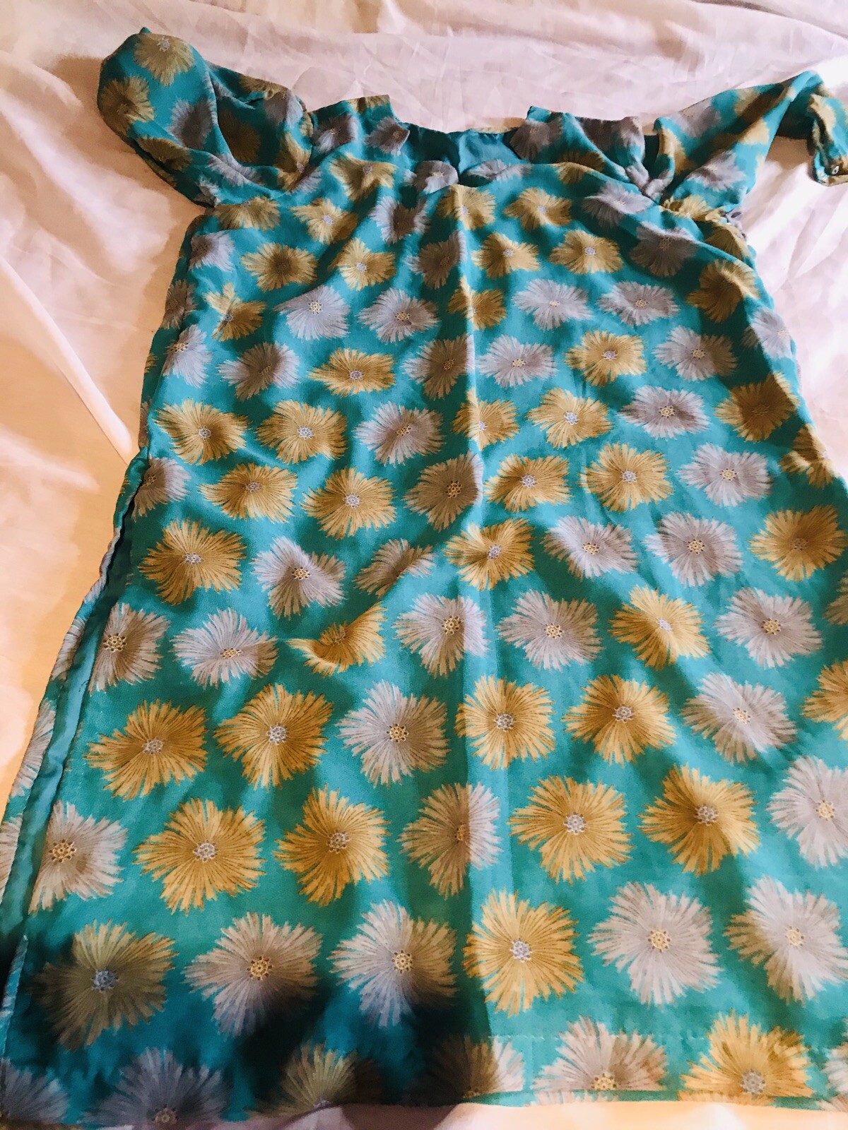 Beautiful Kurta Kameez Pakistani Indian Chiffone Aqua Blue 2xl