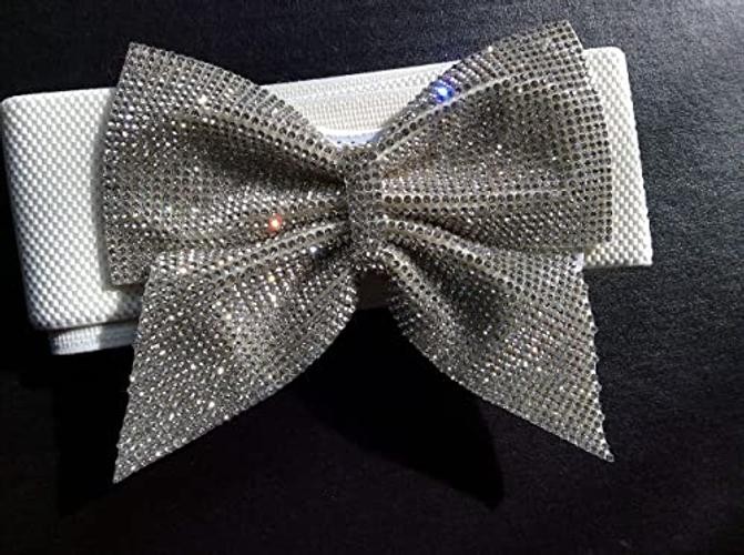 Women’s Big Rhinestone Bow Elastic Peplum One Size Waist:25″-35″ White