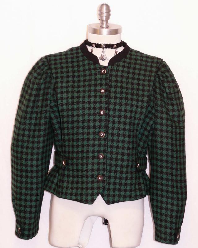 PLAID Tweed WOOL JACKET Short Austria Women Sport Riding BLACK GREEN b38″ 8 S