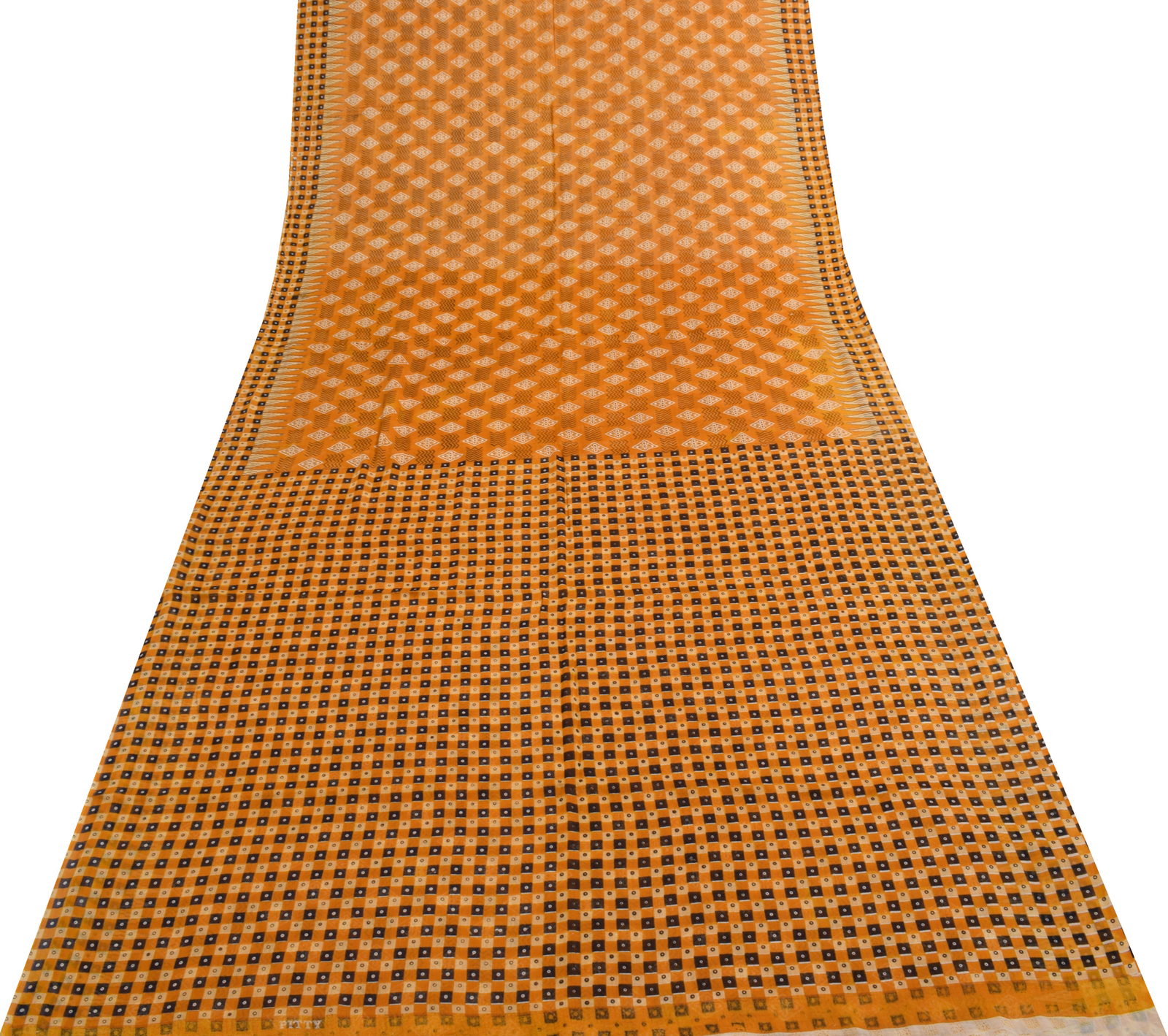 Sushila Vintage Mustard Saree 100% Pure Cotton Printed Floral Soft Craft Fabric