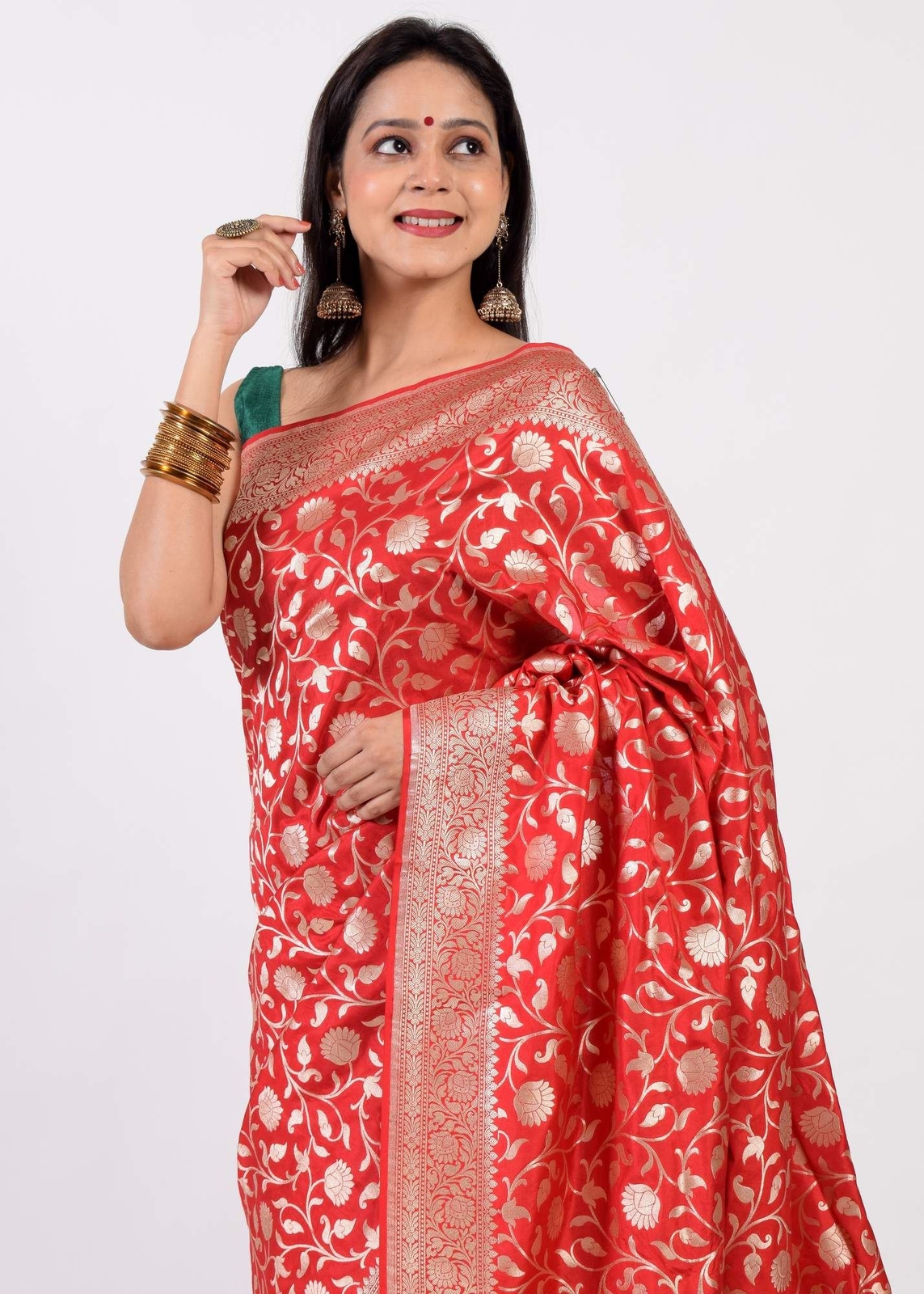 100% Pure Katan Silk Banarasi Handloom Woven Floral Zari Zaal Saree Sari Red