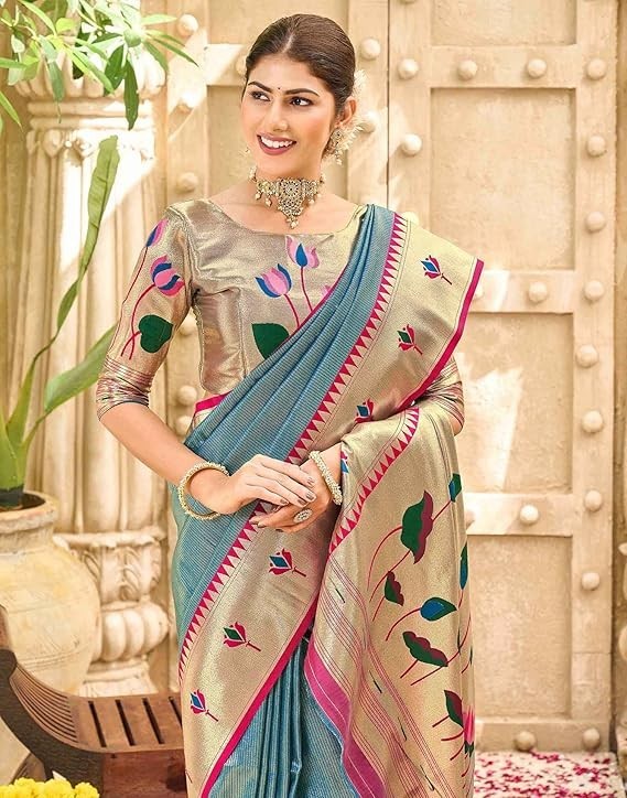 Women’s Paithani Soft Silk Kanjivaram Saree With Unstitched Blouse Piece