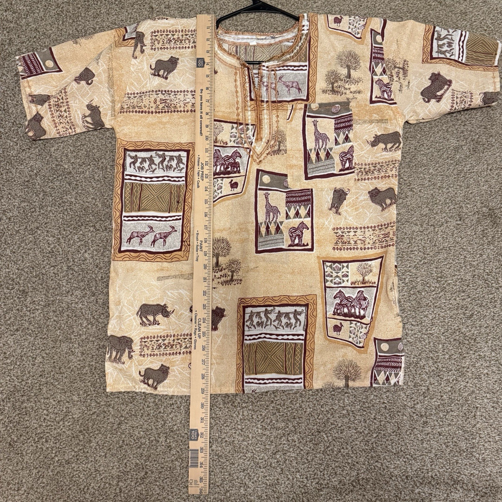 Dashiki XL Beige Cotton Blend Animal Print Shirt Unisex Adult