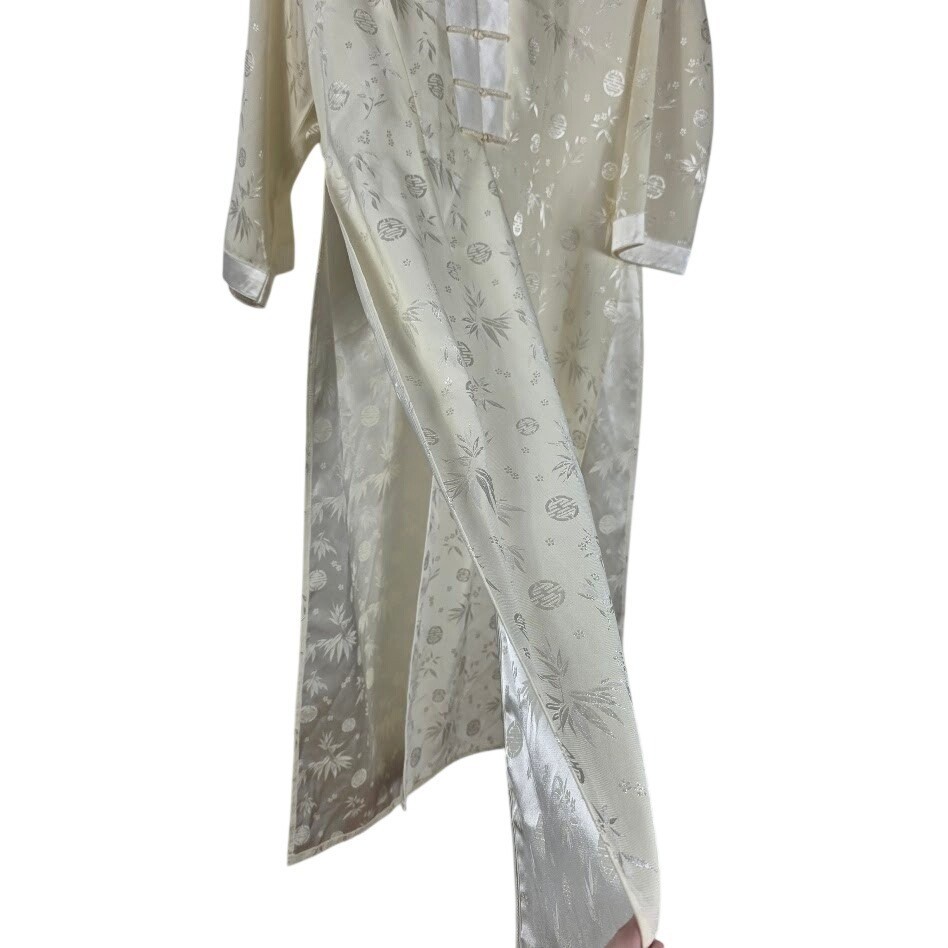 Silk Kimono Robe Womens Large Cream Bamboo Jacquard Long Kimono Loungewear