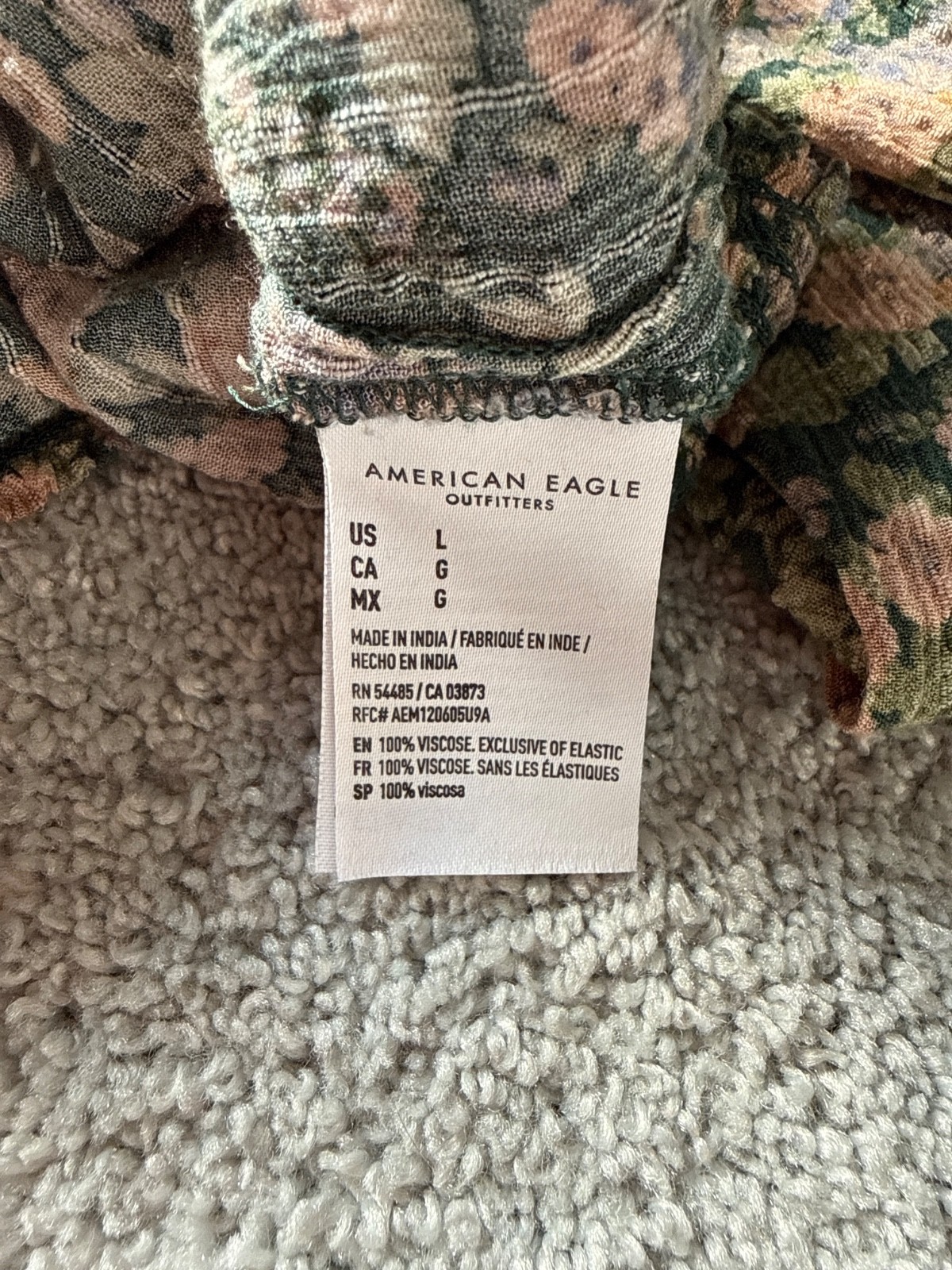 American Eagle Outfitters Floral Wrap Blouse, V-Neck, Tie Closure, Green, Large