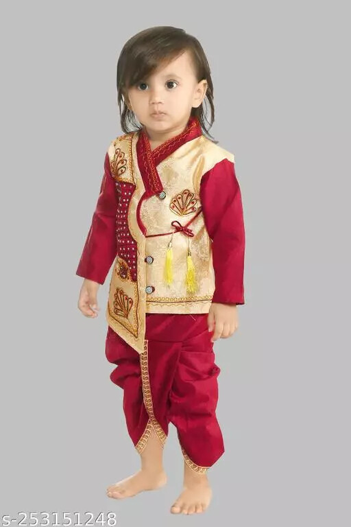 Indian Bollywood Wear Kids Stylish Party Wear Kurta and Dhoti Pant Set