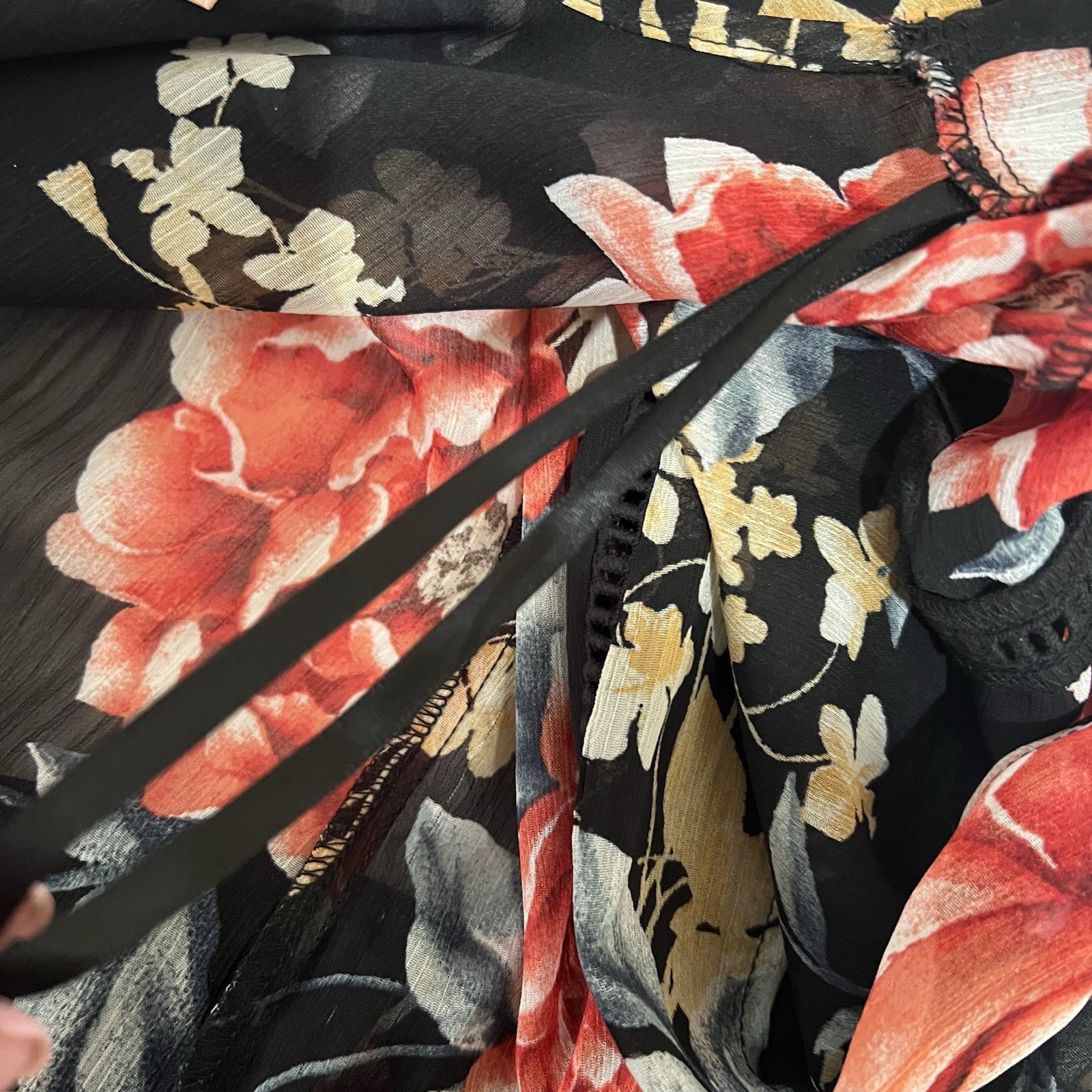 Band Of Gypsies Sheet Kimono Oversized Size Small Black Floral Print Boho Q6