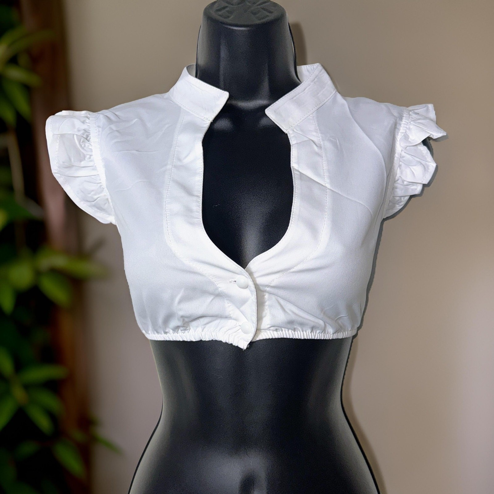 New 2XL White Ruffle Sleeve Dirndl Oktoberfest Top High V Neck Blouse