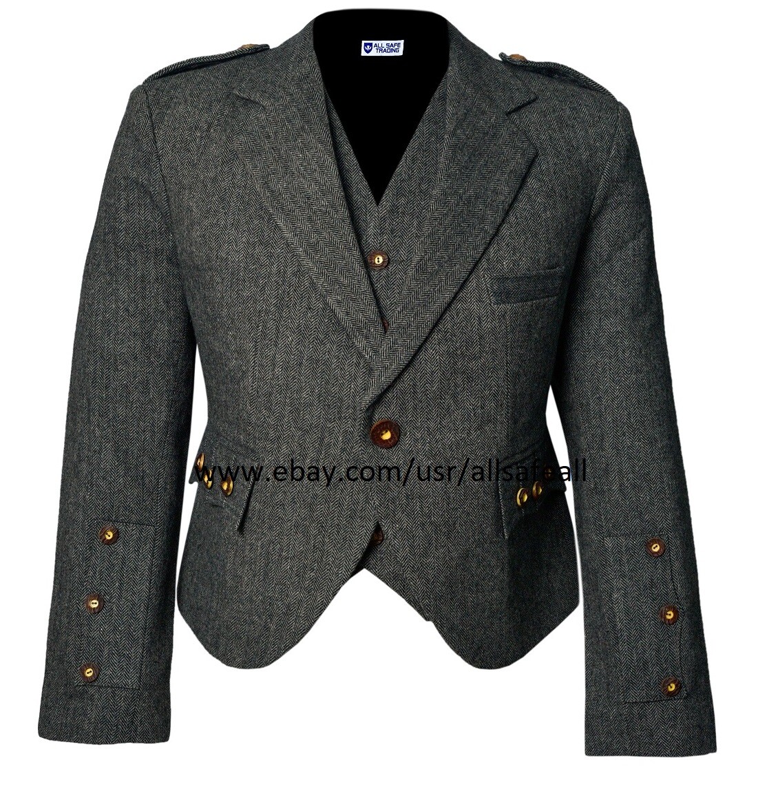 Scottish Grey Tweed Argyle Kilt Jacket With Waistcoat/Vest (US STOCK)