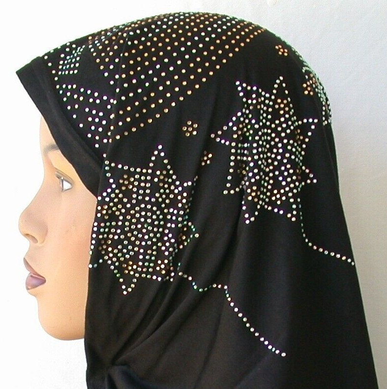 BLACK Fashion Rhinestones Scarves 28 x 70 inch Hijab