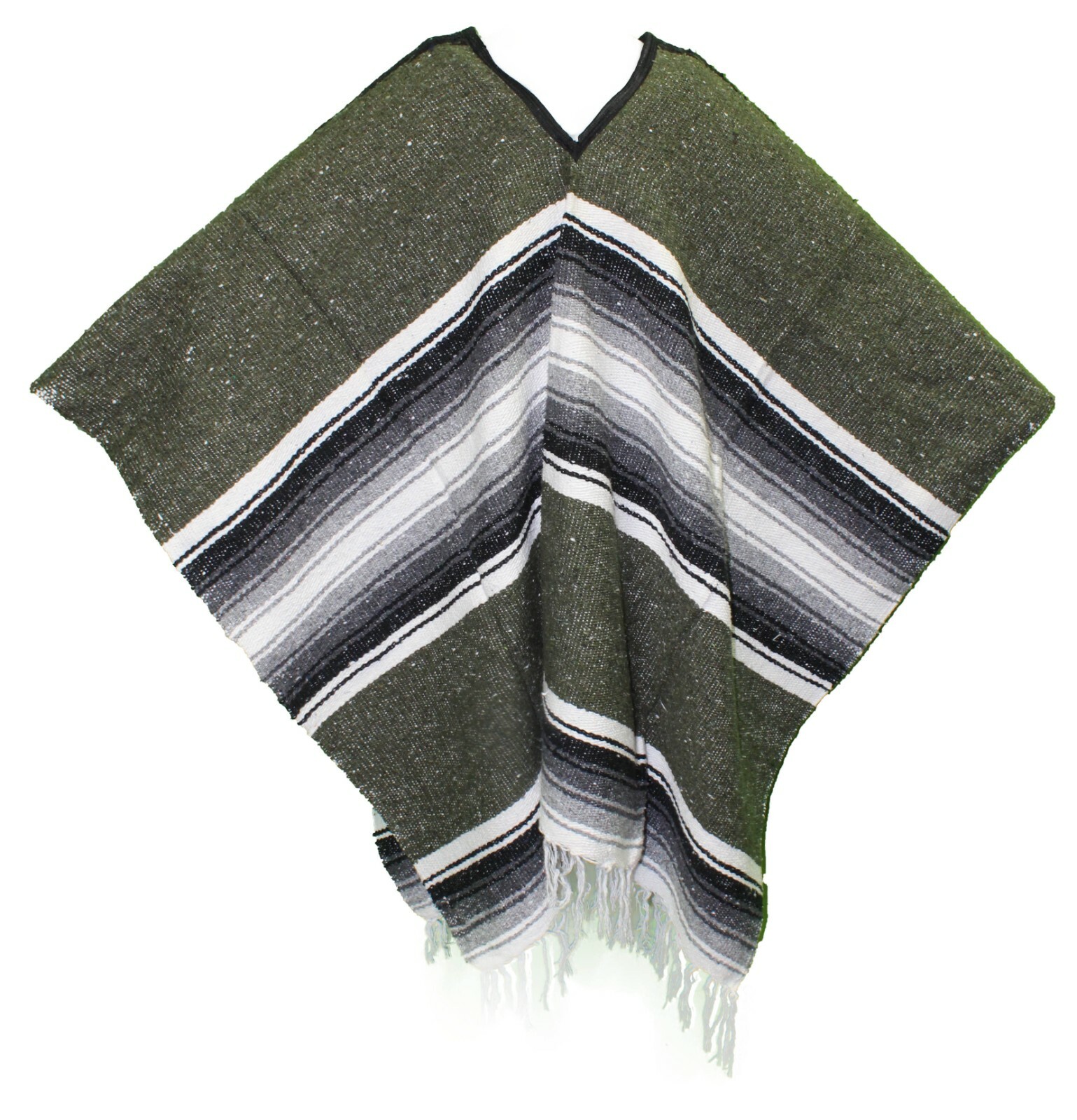 EXTRA WIDE Mexican PONCHO – Dark Green/Gray ONE SIZE FITS ALL Gaban BIG AND TALL