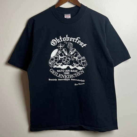 Vintage NATO Gelenkirchen Air Base Oktoberfest Beer Black Tee Shirt L