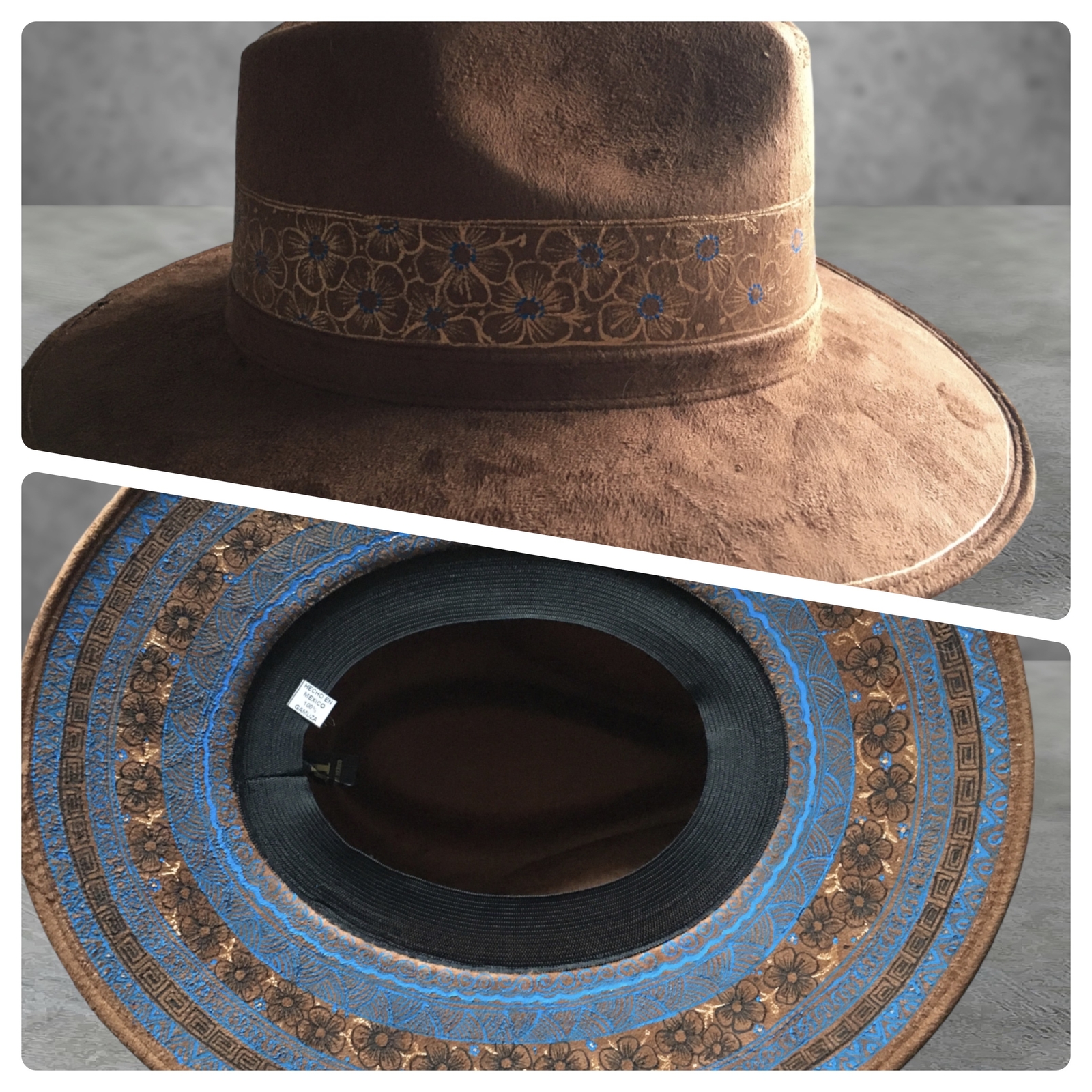 Handmade Mexican Mexican Sombrero Hat – Hand Painted Faux Suede – Artesanal