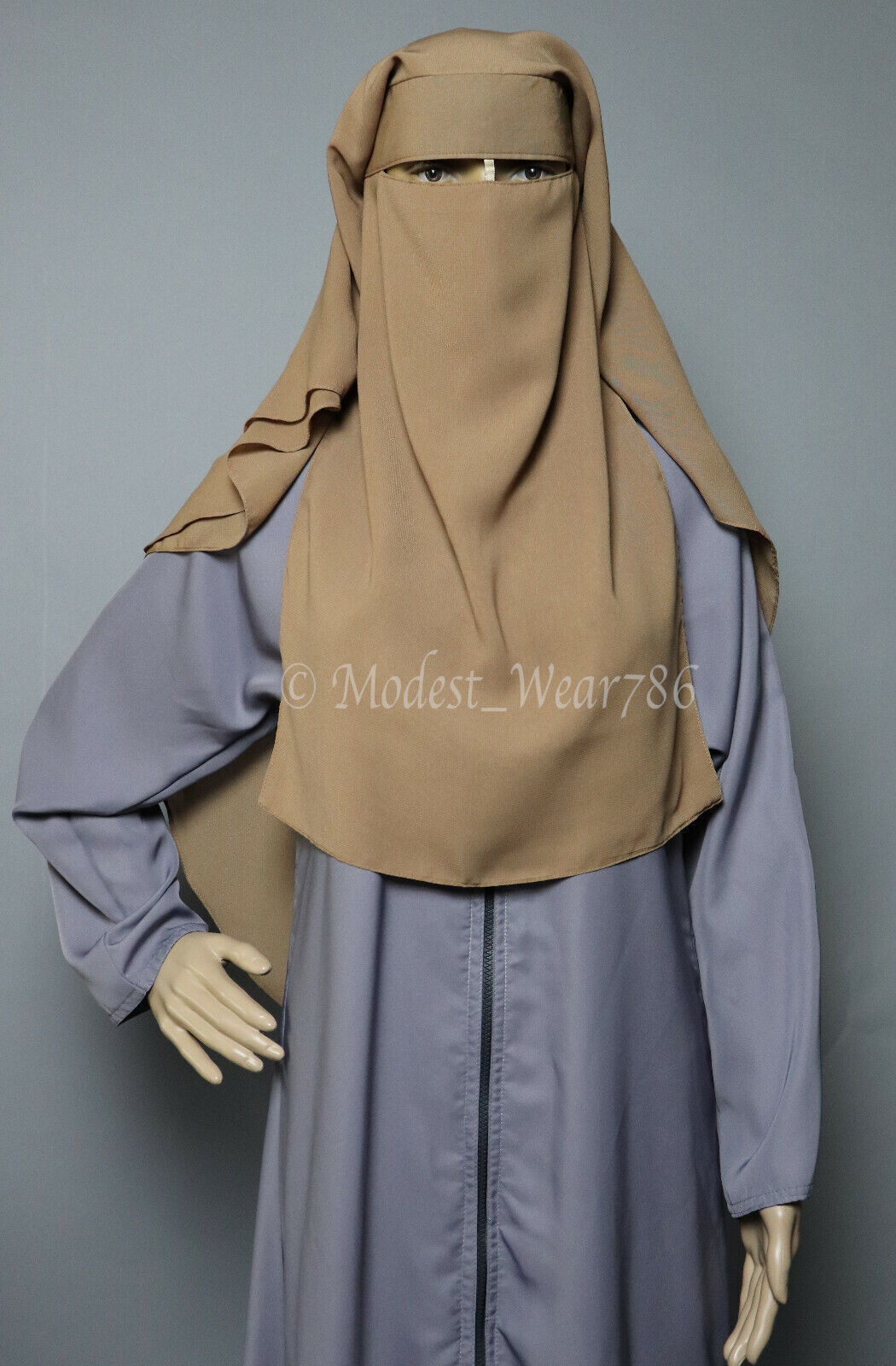 Saudi Style Muslim Women Niqab Burqa Veil Hijab Three Layer Chiffon Mocha