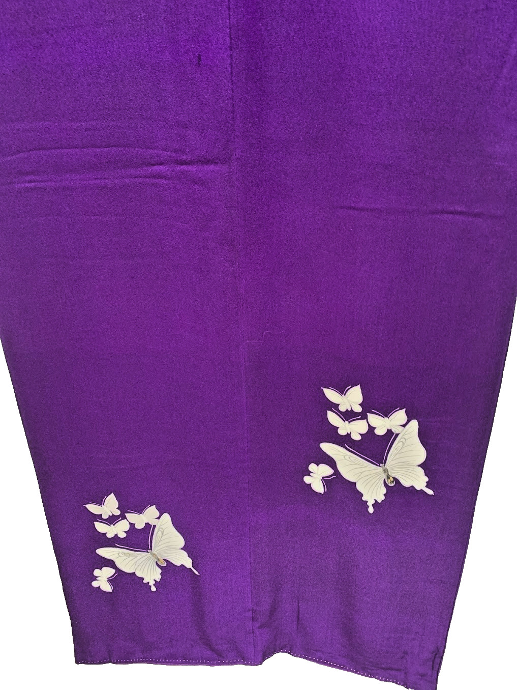 VINTAGE Silk Houmongi Kimono Kinsha Chirimen Butterfly Purple M Traditional Art