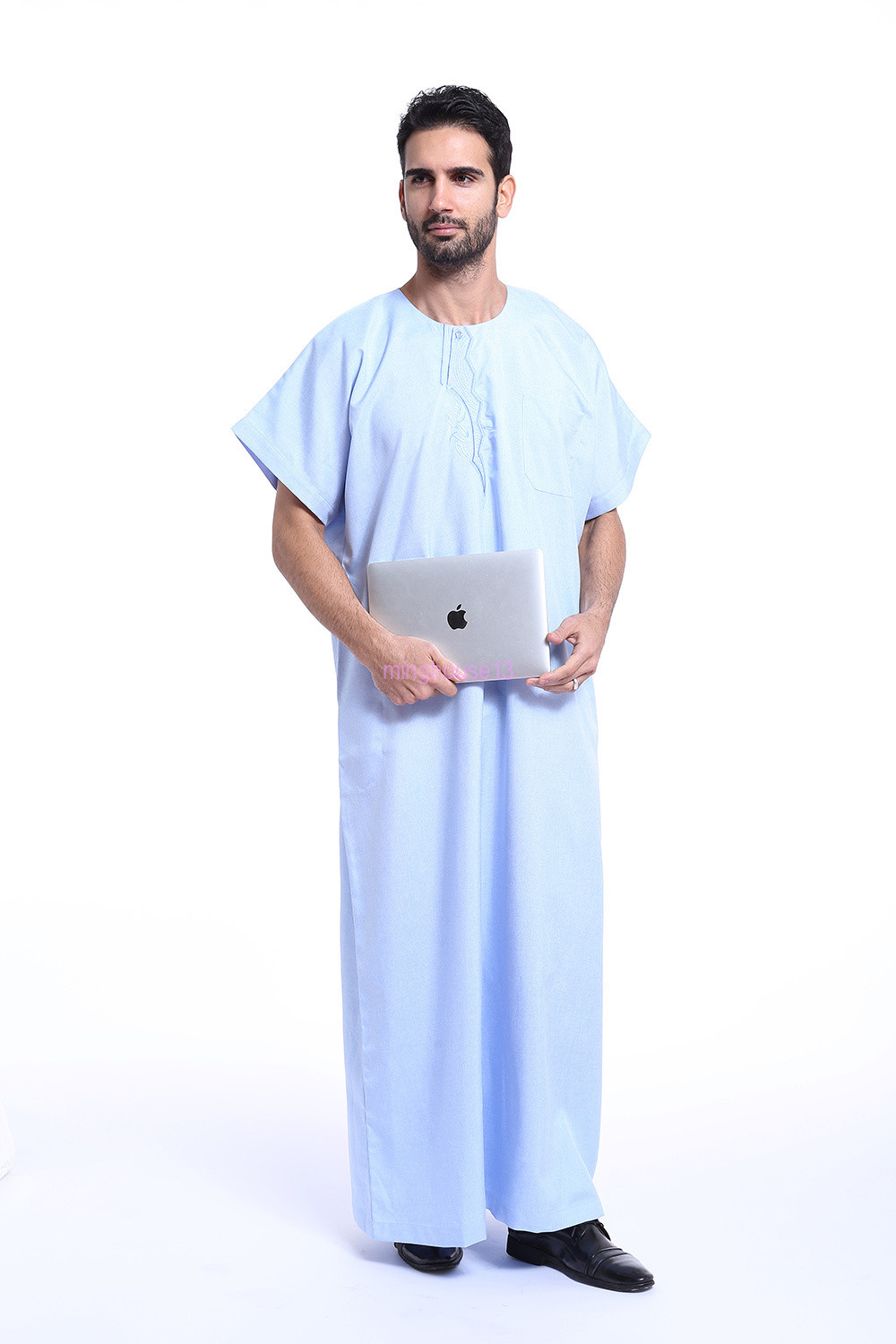 Saudi Men Thobe Jubba Thoub Short Sleeve Kaftan Dishdasha Abaya Muslim Men Robe