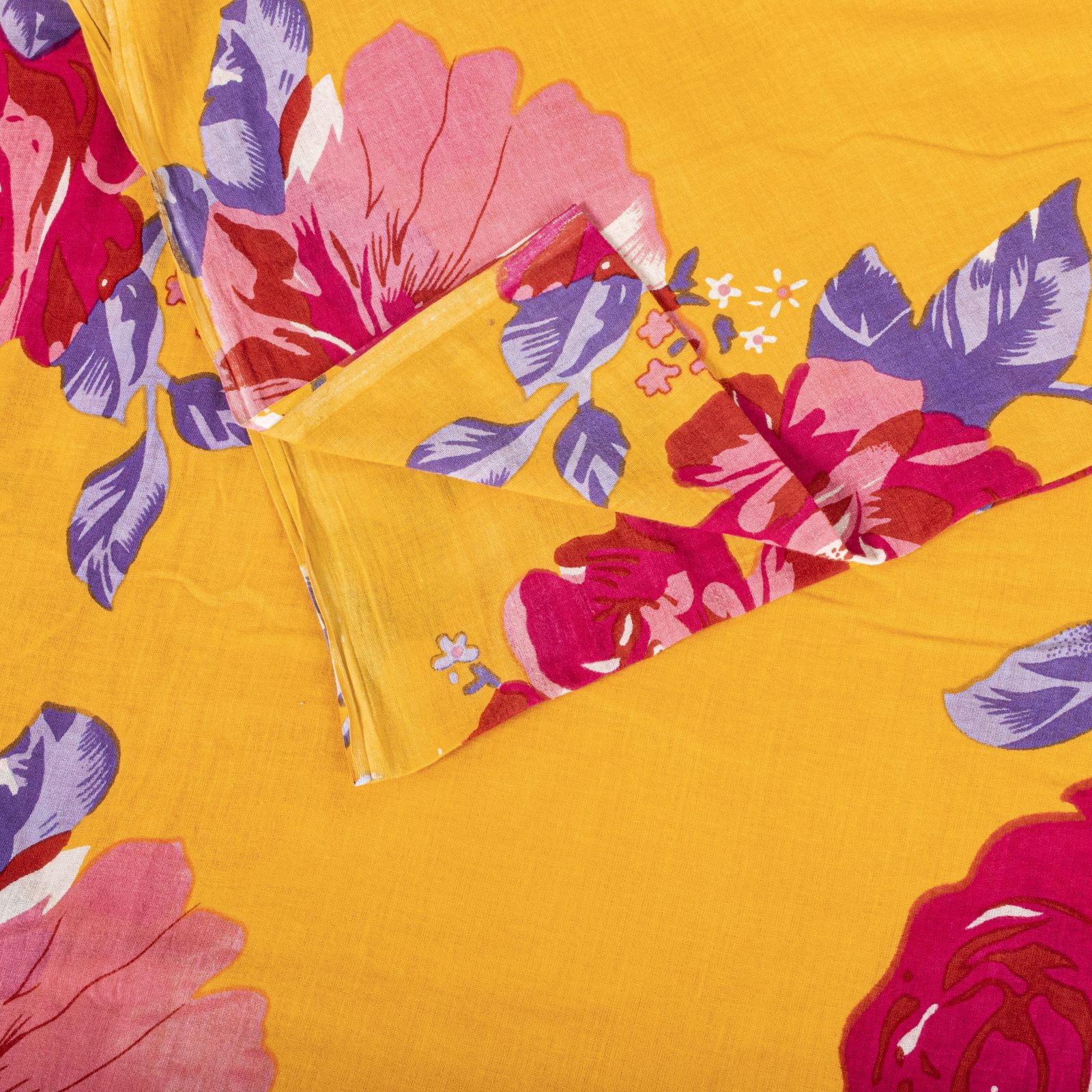 Sanskriti Vintage Saree Yellow Soft Pure Cotton Floral Digital Print Sari 5+Yd