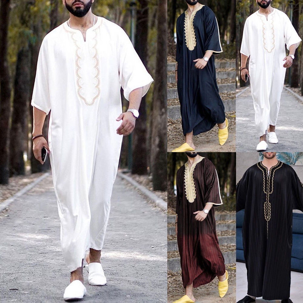 Mens Muslim Clothing Saudi Arab Jubba Kaftan,Dishdash,Thobe,Long-Sleeve