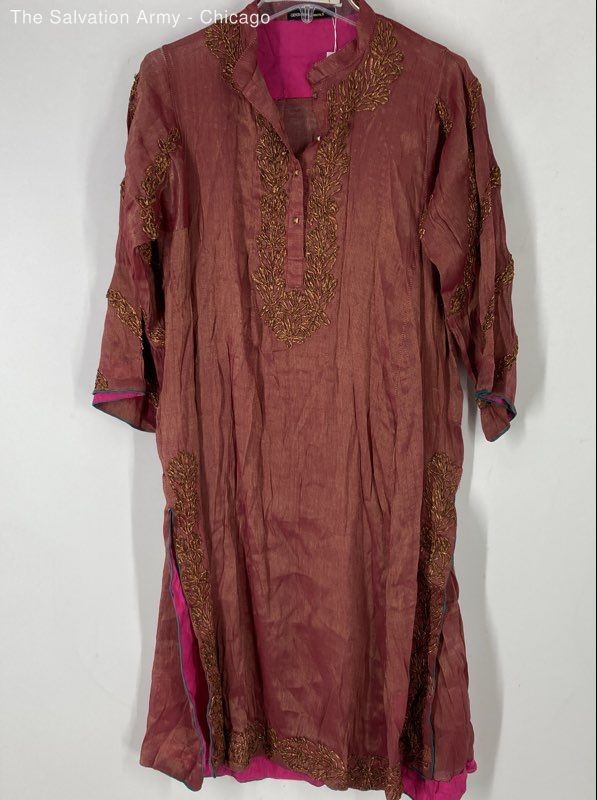 Generation Formals Womens Mauve Pink Sheer Embroidered 3/4 Sleeve Kurta Size 14