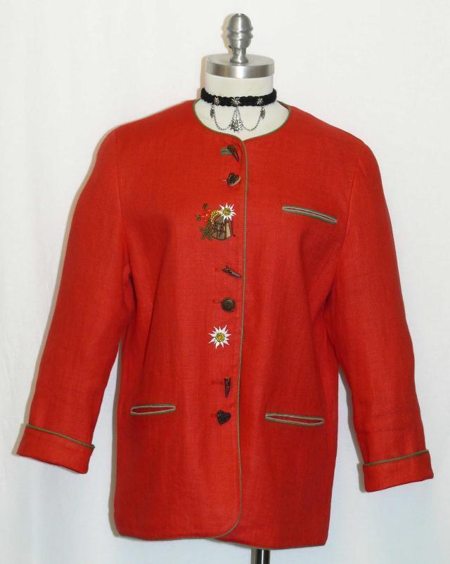RED ~ LINEN Women ITALY Summer Casual Church Dress Suit Over Coat JACKET 10 12 M
