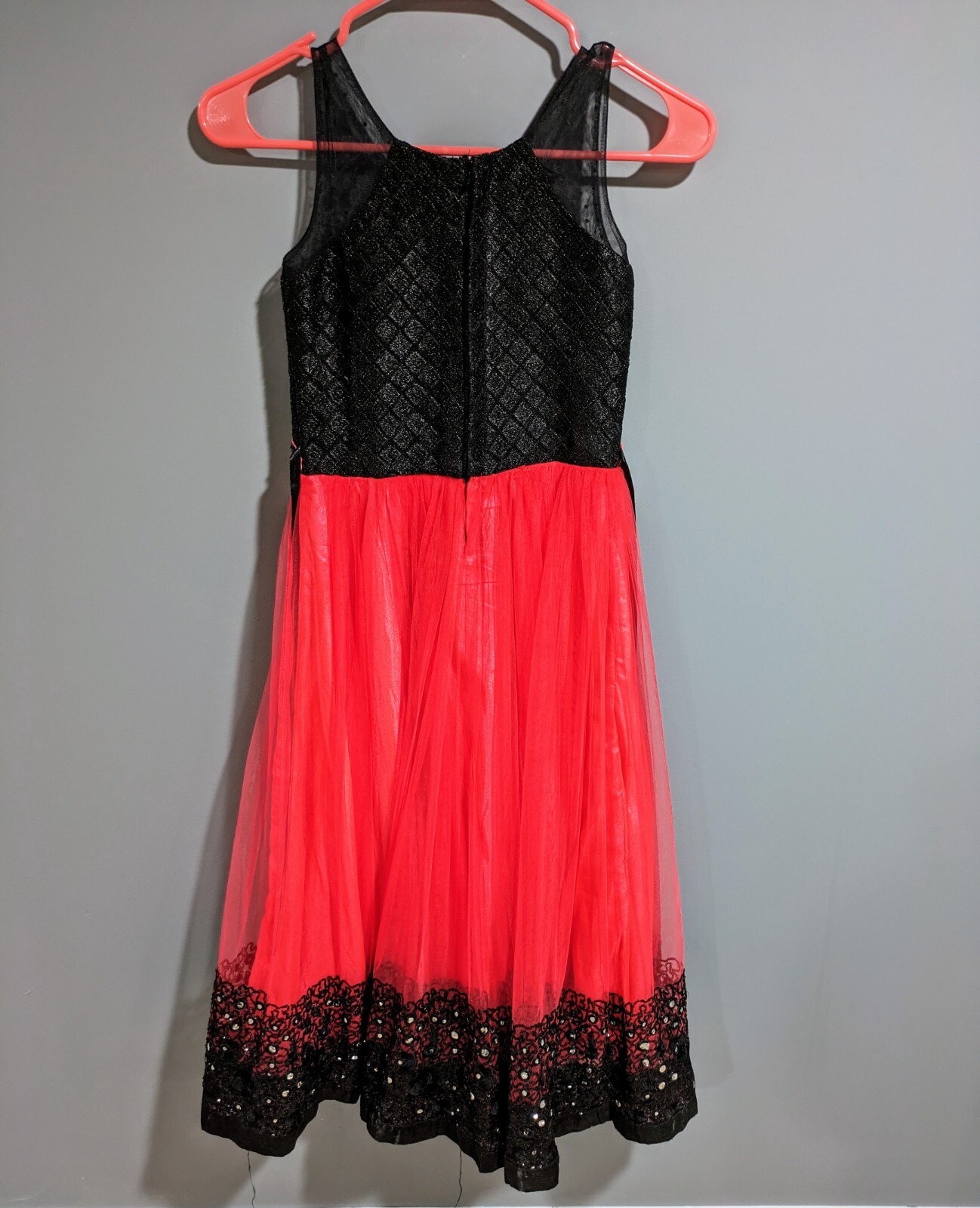 Girls Black & Neon Pink Party Dress Size 8-10 Tulle Lace Sequin Formal