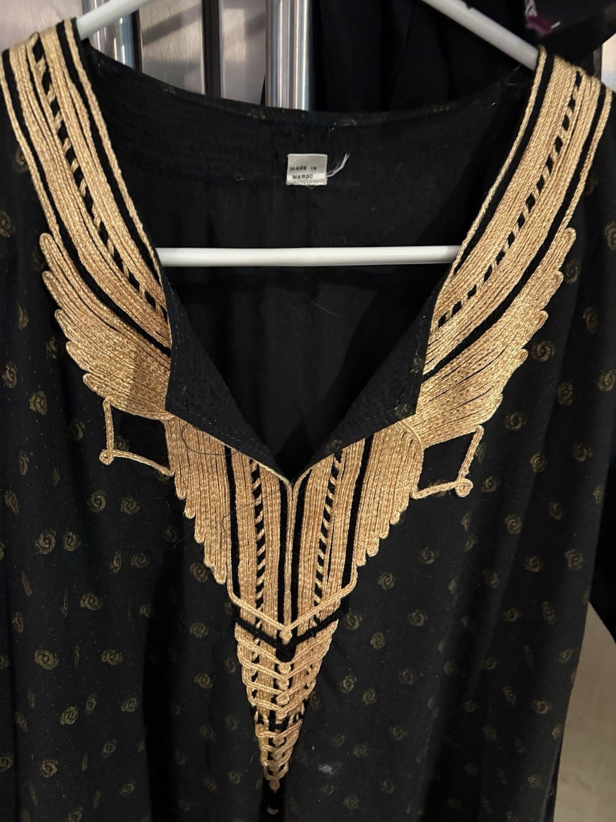 Vintage Moroccan Kaftan Black Gold Braid Boho Ethnic Dress Hat Nile Cruise