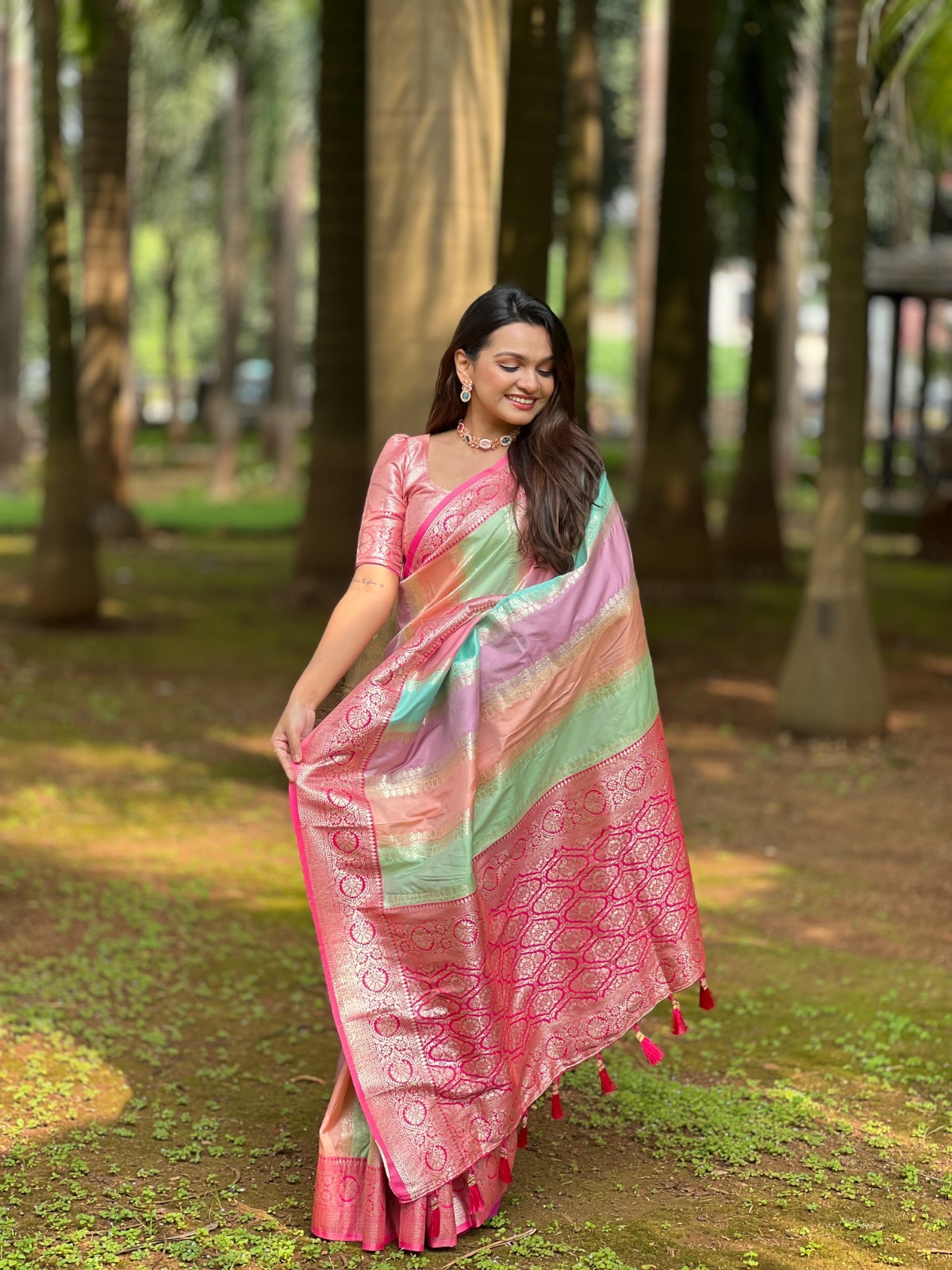Wedding Women Banarasi Art Silk Saree Zari Woven Indian Traditional Sari Blouse