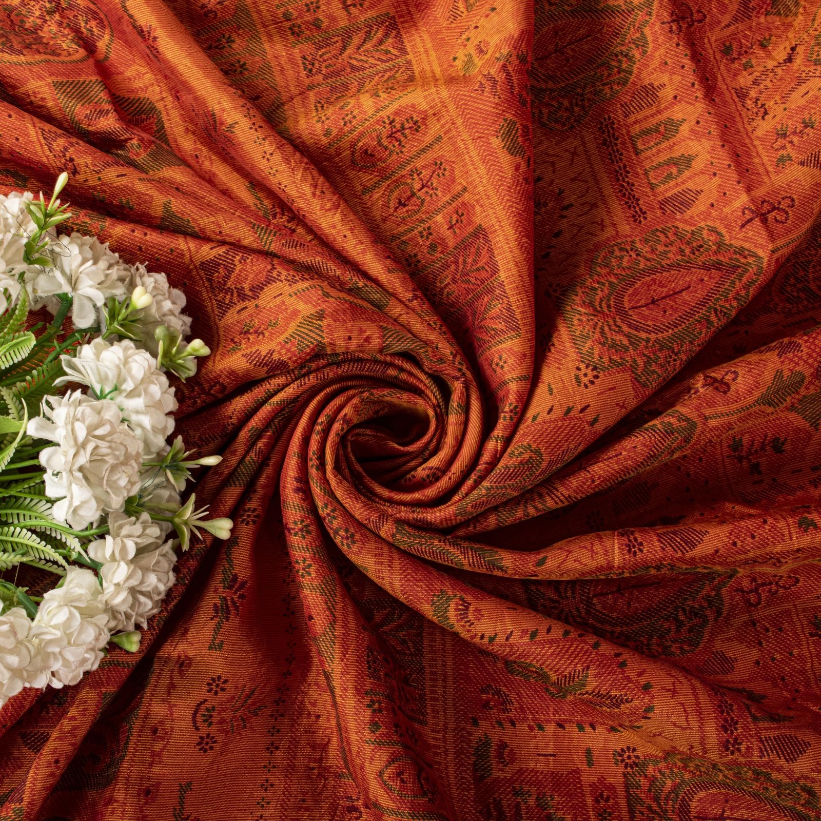 Sanskriti Vintage Orange Pure Silk Saree Geometric Print 6Yard Sari Fabric Craft